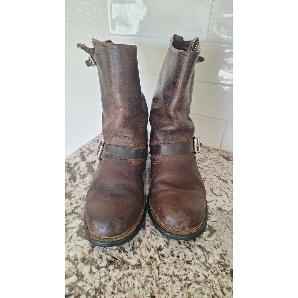 Frye Womens Engineer Dark Brown Leather Moto Biker Boots 77700 Size 8 M